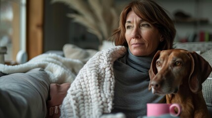 Wall Mural - Woman Relaxing with Her Dog