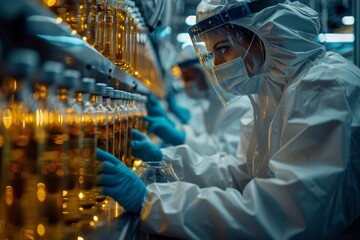 Poster - A focused scientist meticulously engaging with test tubes in a lab reflects the precision of modern scientific research