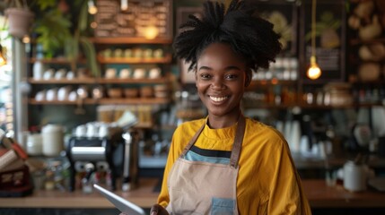 Sticker - Smiling Barista with Digital Tablet