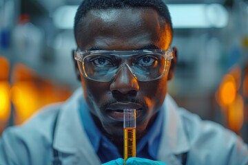 Poster - A concentrated scientist is carefully handling a syringe, symbolizing the precision required in medical research