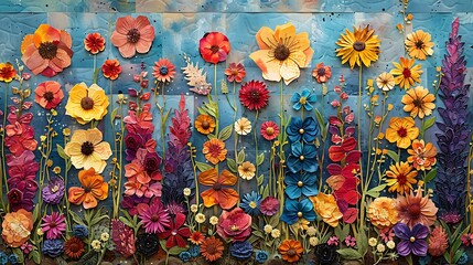 Wall Mural - create a collage of a wildflower meadow using watercolor techniques for the background and foregroun