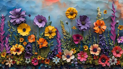 Wall Mural - create a collage of a wildflower meadow using watercolor techniques for the background and foregroun
