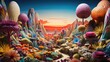 An image surreal and dreamlike landscape filled with psychedelic elements. with a fantastical world with floating islands, swirling clouds, and vibrant flora, AI Generative