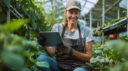 Smiling Gardener with Digital Tablet