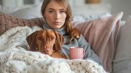 Wall Mural - Woman Relaxing with Her Dog