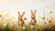An image whimsical and imaginative illustration of a family of rabbits exploring a whimsical meadow, AI Generative