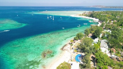 Wall Mural - Amazing aerial view of Gili Air coastline on a sunny day, Indonesia