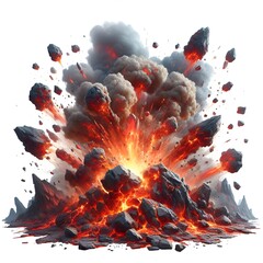 Wall Mural - realistic Explosion border with rock and red lava isolated on white background