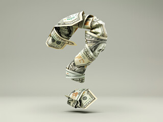 Wall Mural - A dollar bill is folded into a question mark. The image is meant to convey the idea of money being a source of confusion or uncertainty