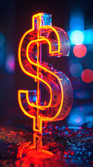 Wall Mural - A dollar sign is lit up in neon colors. The image has a futuristic and vibrant feel to it