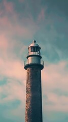 Poster - Tranquil lighthouse against a pastel sunset sky, symbolizing guidance and safety