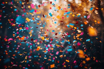 Poster - An explosion of vividly colored confetti creates a dynamic and abstract backdrop, evoking a sense of energy and festivity