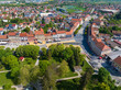 Aerial view of Koprivnica town with central square and park, Croatia