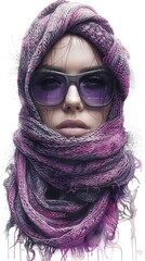 Canvas Print - A woman wearing a scarf and sunglasses with her hair in braids, AI