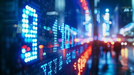 Poster - A close-up photo of a stock market ticker displaying a rapidly rising stock price.