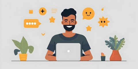 Poster - friendly employee implementing an anonymous peer to peer feedback system to boost team morale and pr