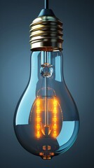 Wall Mural - A light bulb with a glowing yellow filament inside of it, AI