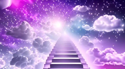 Poster - Stairs to Heaven and angelic Realm, Cosmic starry galaxy fantasy background