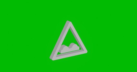 Poster - Animation of rotation of a white rough road sign with shadow. Simple and complex rotation. Seamless looped 4k animation on green chroma key background