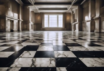 Wall Mural - checkered marble floor empty interior Grunge