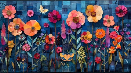 Wall Mural - create a vibrant garden scene using watercolors to paint a soft background of blooming wildflowers, 