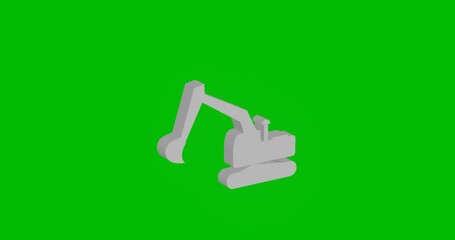 Poster - Animation of rotation of a white excavator symbol with shadow. Simple and complex rotation. Seamless looped 4k animation on green chroma key background