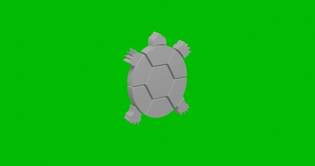 Poster - Animation of rotation of a white turtle symbol with shadow. Simple and complex rotation. Seamless looped 4k animation on green chroma key background