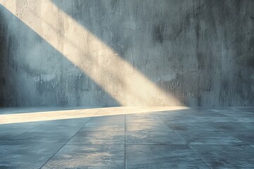 Poster - A contemporary room is bathed in sunlight entering through a large window, casting long shadows on the floor