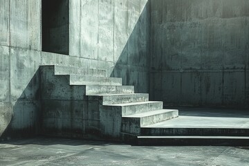 Poster - An image depicting the architectural beauty of concrete stairs with intriguing shadow play, creating an urban atmosphere