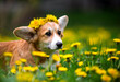 dog and dandelions