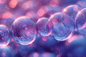 Poster - Close-up of transparent bubbles surrounded by circular bokeh lights in vibrant hues, creating a sense of wonder and magic