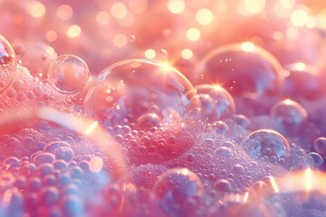 Poster - An array of shimmering bubbles with warm bokeh lights creating a magical, dreamlike atmosphere in the background