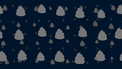 Poster - Poop symbols float horizontally from left to right. Parallax fly effect. Floating symbols are located randomly. Seamless looped 4k animation on dark blue background