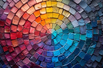Poster - Stunning overhead shot of colorful bricks arranged in a circular gradient pattern, showcasing artistic detail and design