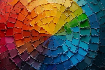 Poster - The image showcases a vibrant spectrum of colors arranged in a circular pattern with a thick texture of paint