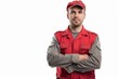 Portrait of technician on a light background with copy space