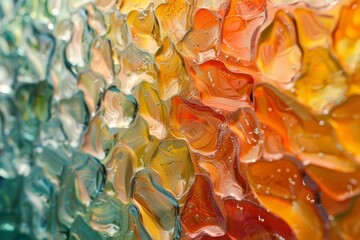 Poster - This image captures the intricate details and vibrant colors of textured glass art, showcasing a beautiful range of hues and patterns