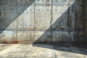 Poster - This compelling image showcases the interplay of light and shadows across a worn, rust-stained concrete surface with a dramatic effect