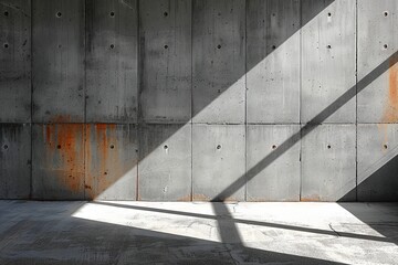 Poster - Warm sunlight highlighting the orange rust stains on a concrete wall, creating a unique pattern