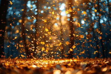 Poster - A festive explosion of golden confetti falls on a dark backdrop, encapsulating celebration and excitement