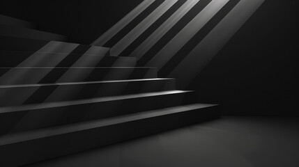 Aufkleber - Sleek staircase in minimalist black interior beautifully lit by natural light