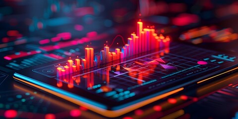 Poster - Dynamic 3D Financial Data Visualization on a Tablet Interface Highlighting Market Growth and Analytics