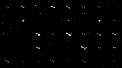 Poster - Template animation of evenly spaced cordless angle grinder symbols of different sizes and opacity. Animation of transparency and size. Seamless looped 4k animation on black background with stars