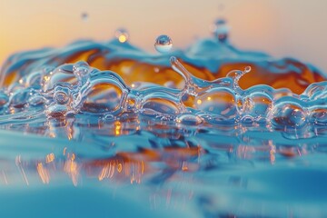Poster - A mesmerizing close-up image of water droplets creating ripples, reflecting the beauty of fluid dynamics