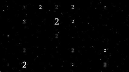 Poster - Template animation of evenly spaced number two symbols of different sizes and opacity. Animation of transparency and size. Seamless looped 4k animation on black background with stars
