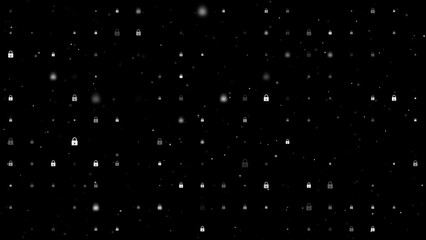 Poster - Template animation of evenly spaced padlock symbols of different sizes and opacity. Animation of transparency and size. Seamless looped 4k animation on black background with stars