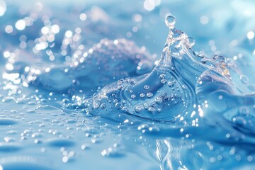 Poster - this detailed close-up captures dynamic water droplets on a glossy vibrant blue surface, symbolizing