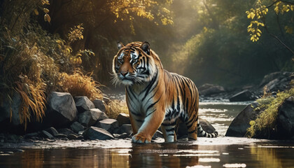 Wall Mural - a tiger in a polluted habitat. tiger day. environmental pollution