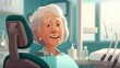 Illustration of an elderly woman at a dentist appointment