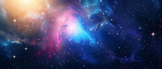 Awe-inspiring image of a vivid nebula set against the deep blue of outer space, accented by stars and the gentle glow of cosmic gas clouds, perfect for backgrounds and visual designs